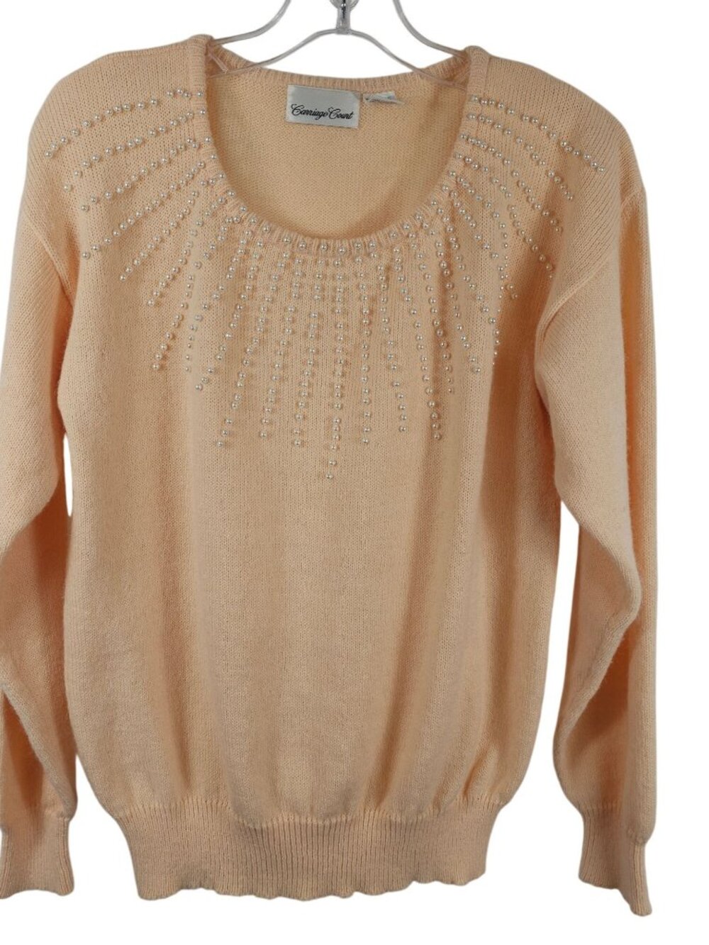 Warm Soft Peach Tight Knit Bedazzled Grandma Core Preppy Retro Cozy Sweater‎ S